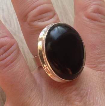 Zilveren ring met grote zwarte Onyx ring maat 17.7 mm